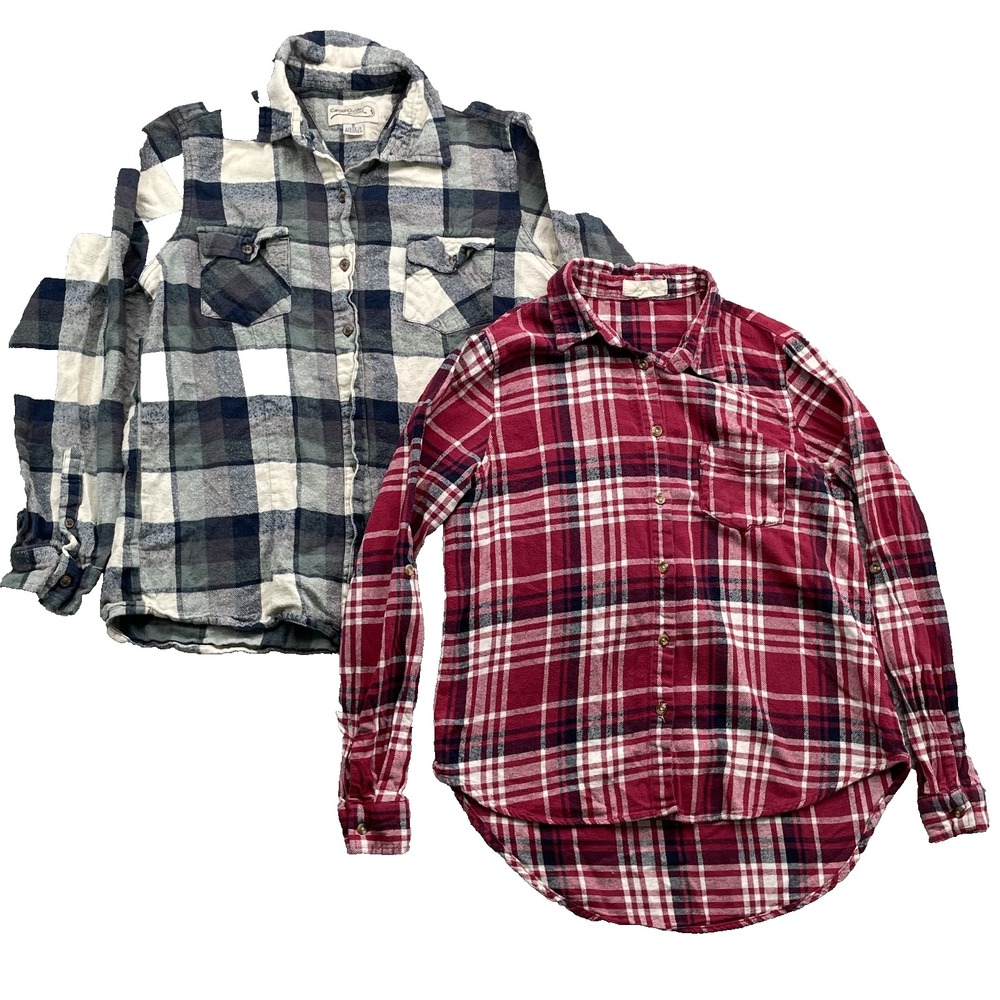 Flannel Shirt Lot of 2 Women Small Black Red Western Cabin Outdoors Grunge Rodeo